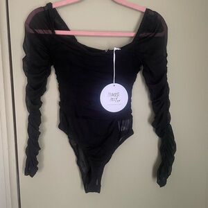 NWT Princess Polly black ruched mesh long sleeve bodysuit Sz 4